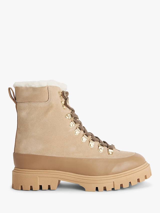 John Lewis Paddock Leather/Suede Lugsole Combat Boots, Sand