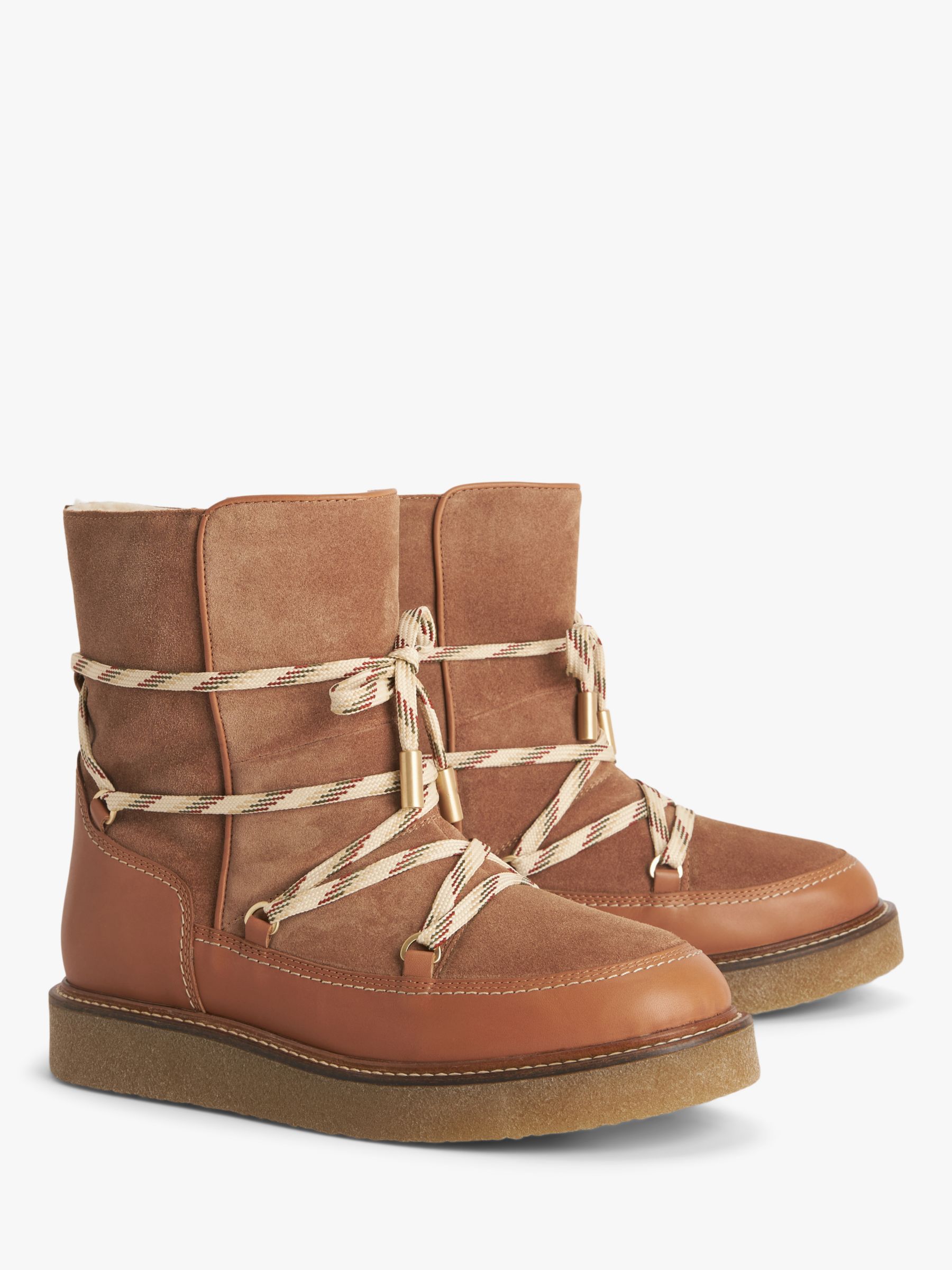 AND/OR Pilot Leather/Suede Lace Up Crepe Sole Snow Boots, Brown/Tan price was £159.00, price now £95.40