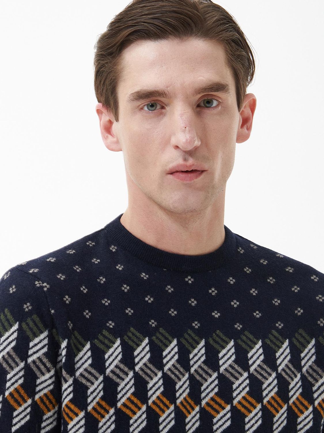 Barbour Abstract Fair Isle Crew Neck Jumper, Navy