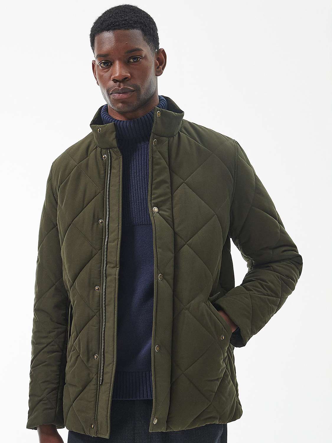 Barbour Winter Chelsea Quilted Jacket, Olive Green at John Lewis & Partners
