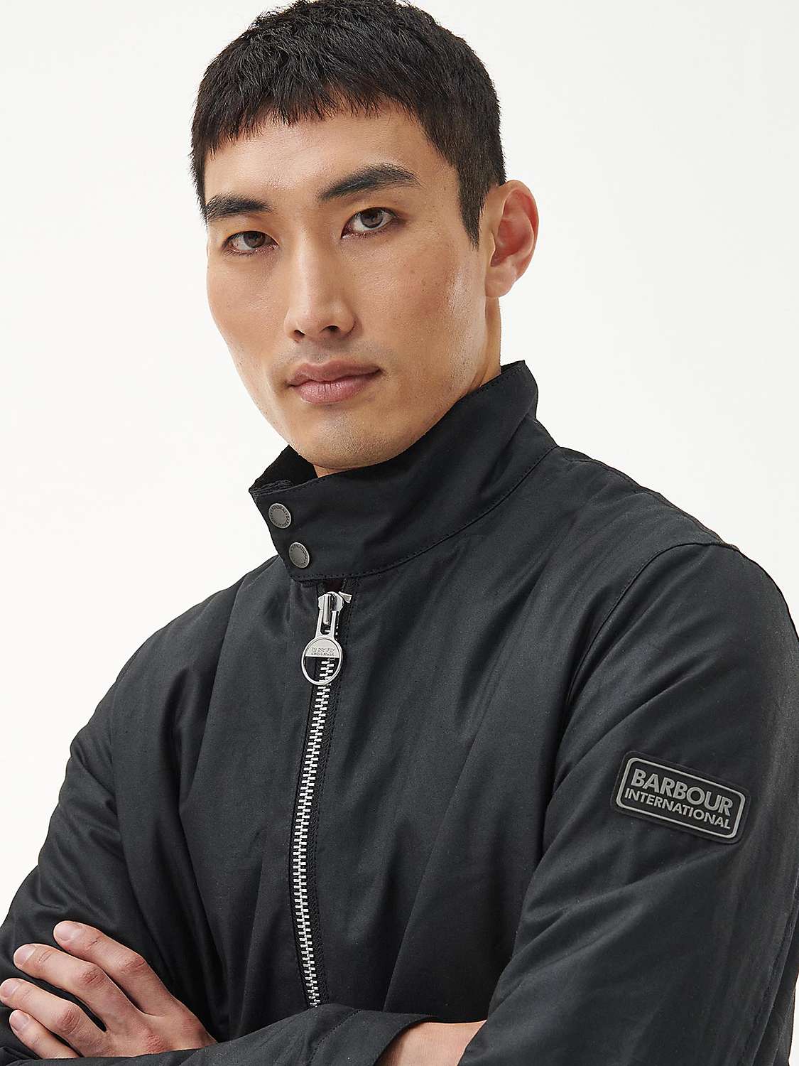 Barbour International Lutron Harrington Wax Jacket, Black at John Lewis ...