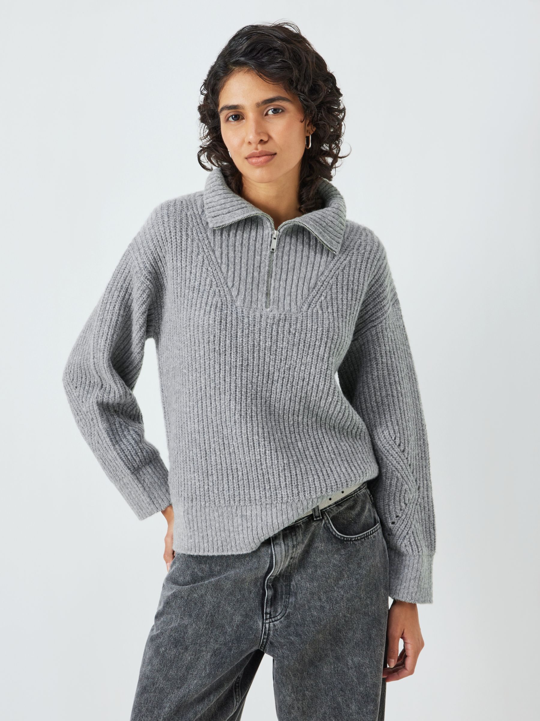 Plus Grey Marl Knit Oversized Half Zip Sweater