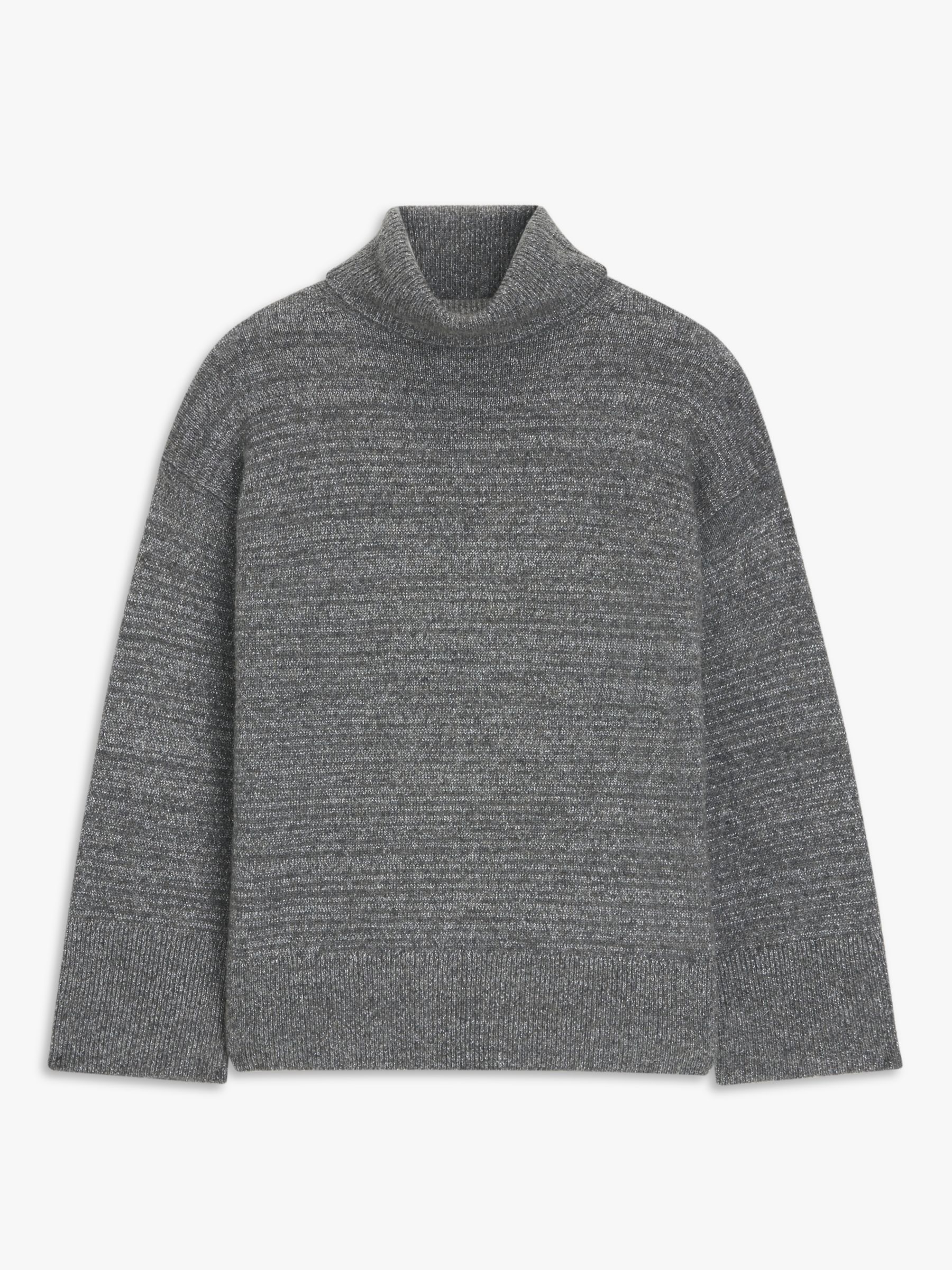 AND/OR Lucy Metallic Thread Roll Neck Jumper, Charcoal £59.00