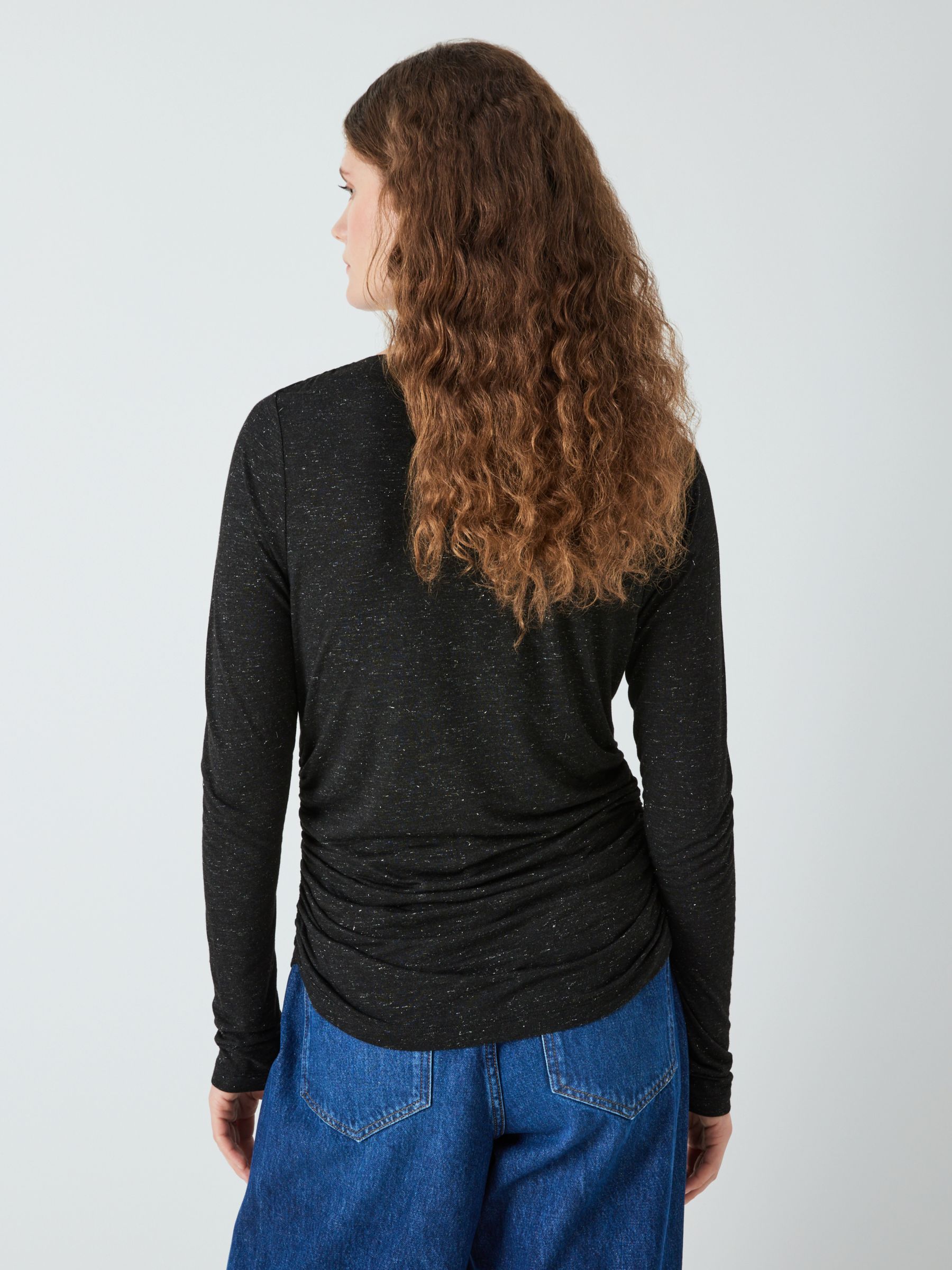 Buy AND/OR Leo Metallic Thread Ruched Top, Black Online at johnlewis.com
