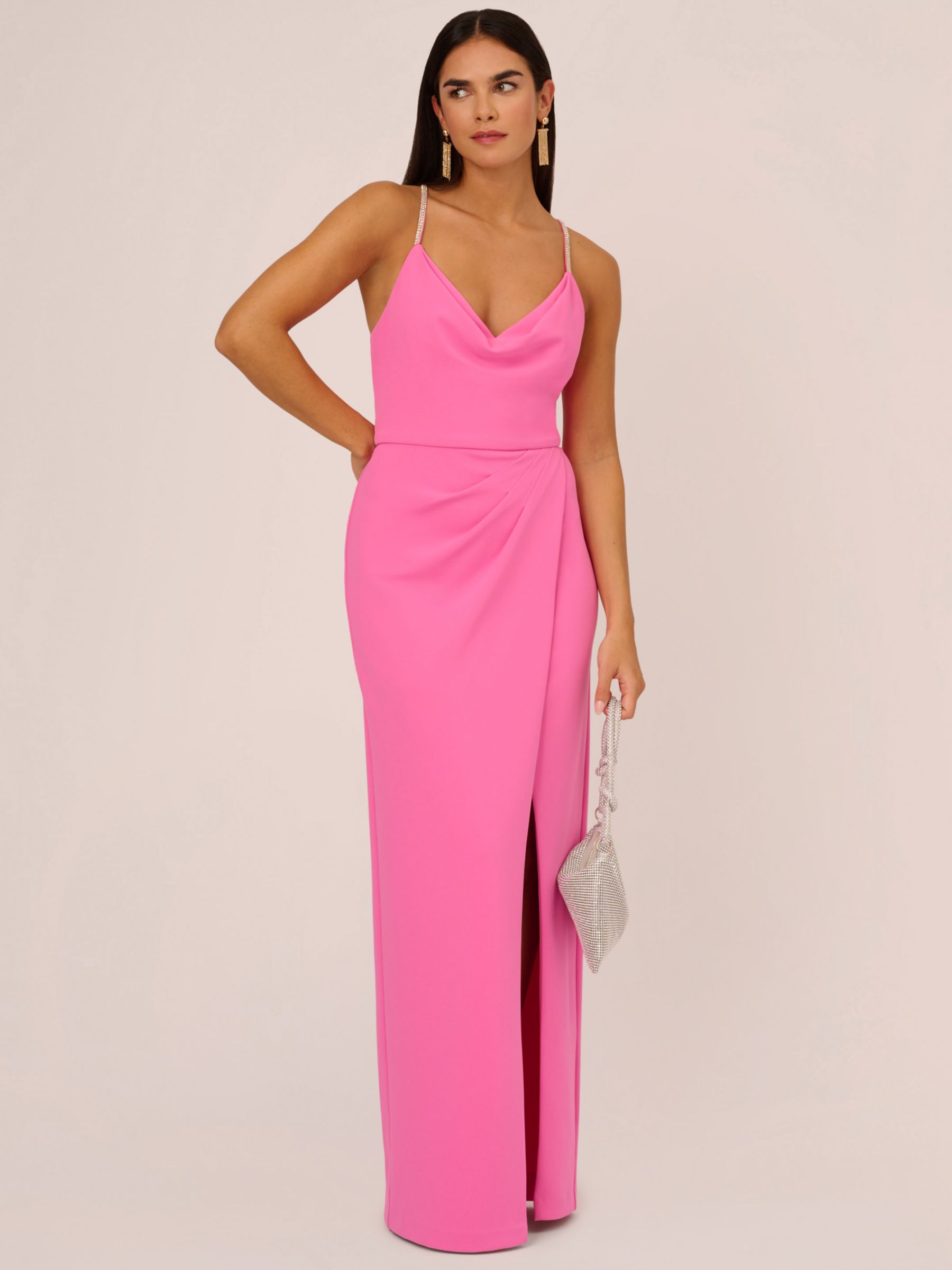Aidan Mattox by Adrianna Papell Cowl Neck Column Maxi Dress, Pink Parfait, 6