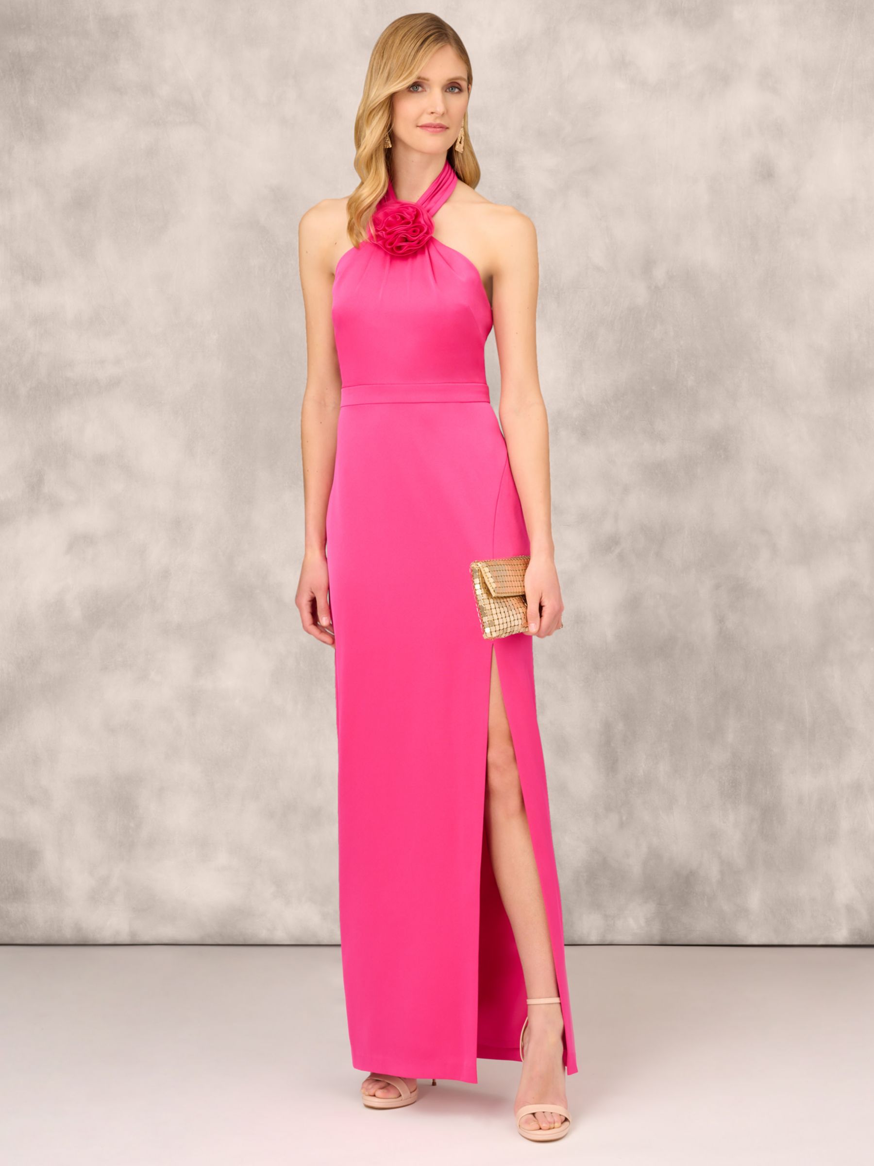 Aidan Mattox by Adrianna Papell Satin Halterneck Maxi Dress Hot