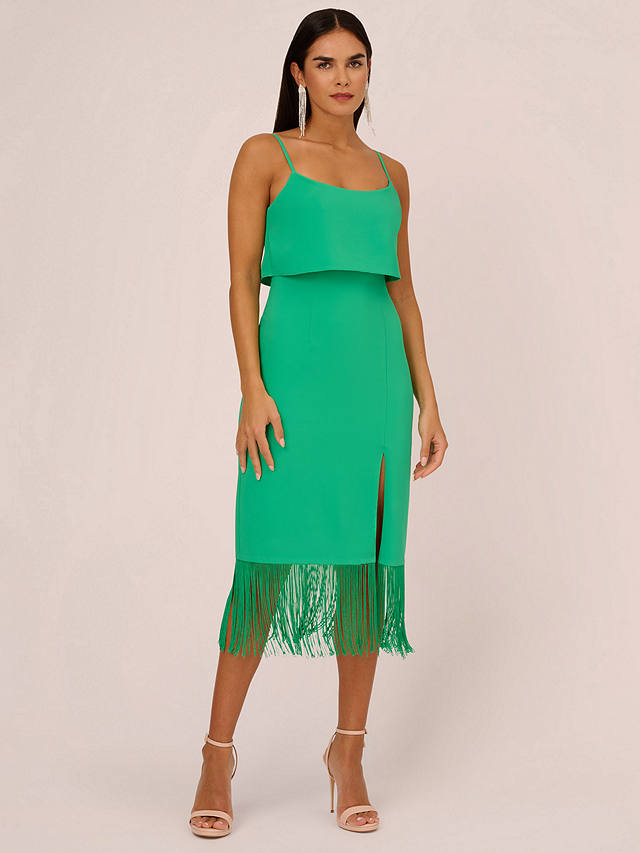 Adrianna Papell Crepe Fringe Midi Dress, Summer Green