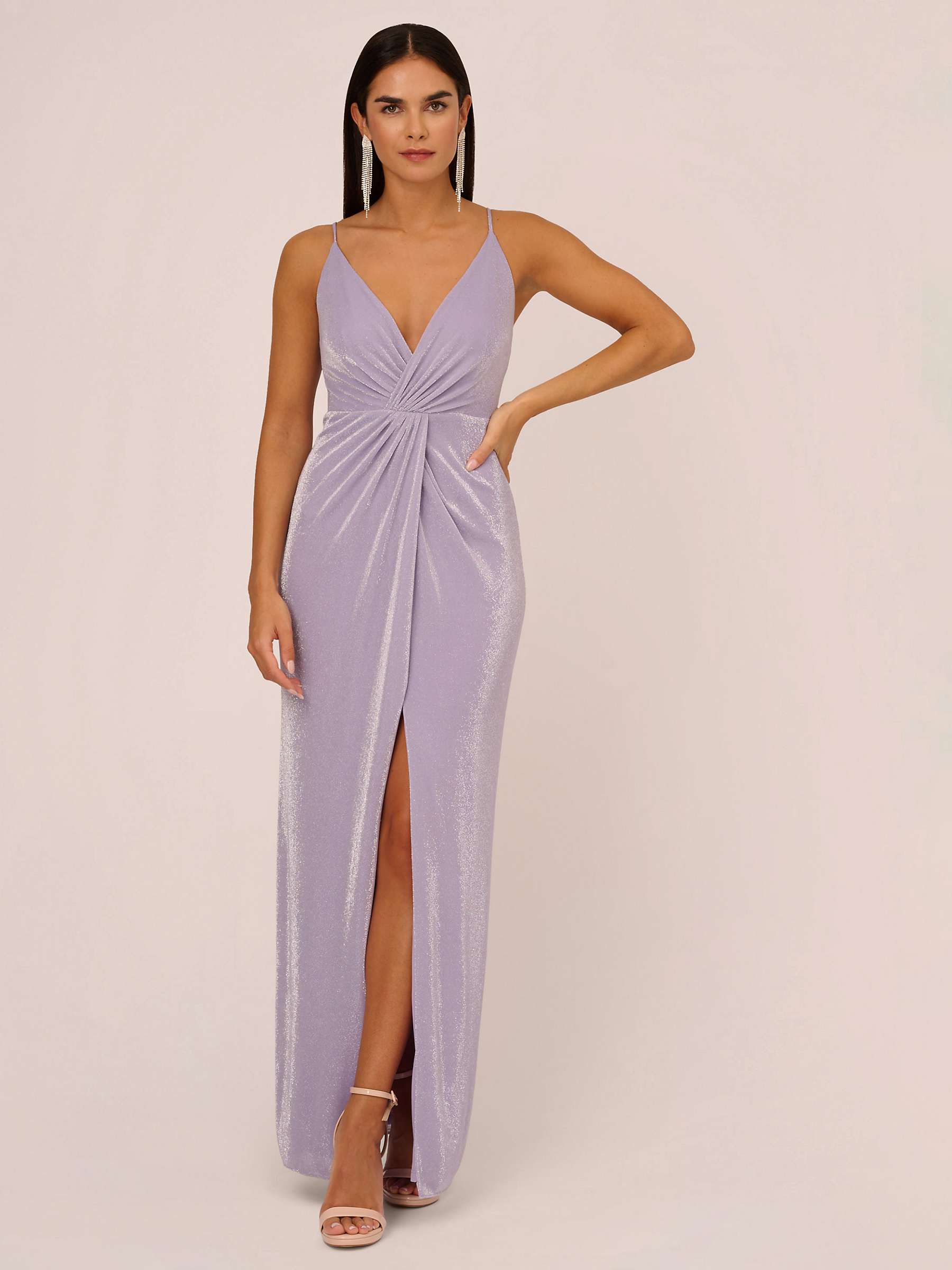 Buy Aidan Mattox by Adrianna Papell V Neck Metallic Maxi Dress, Lilac Online at johnlewis.com