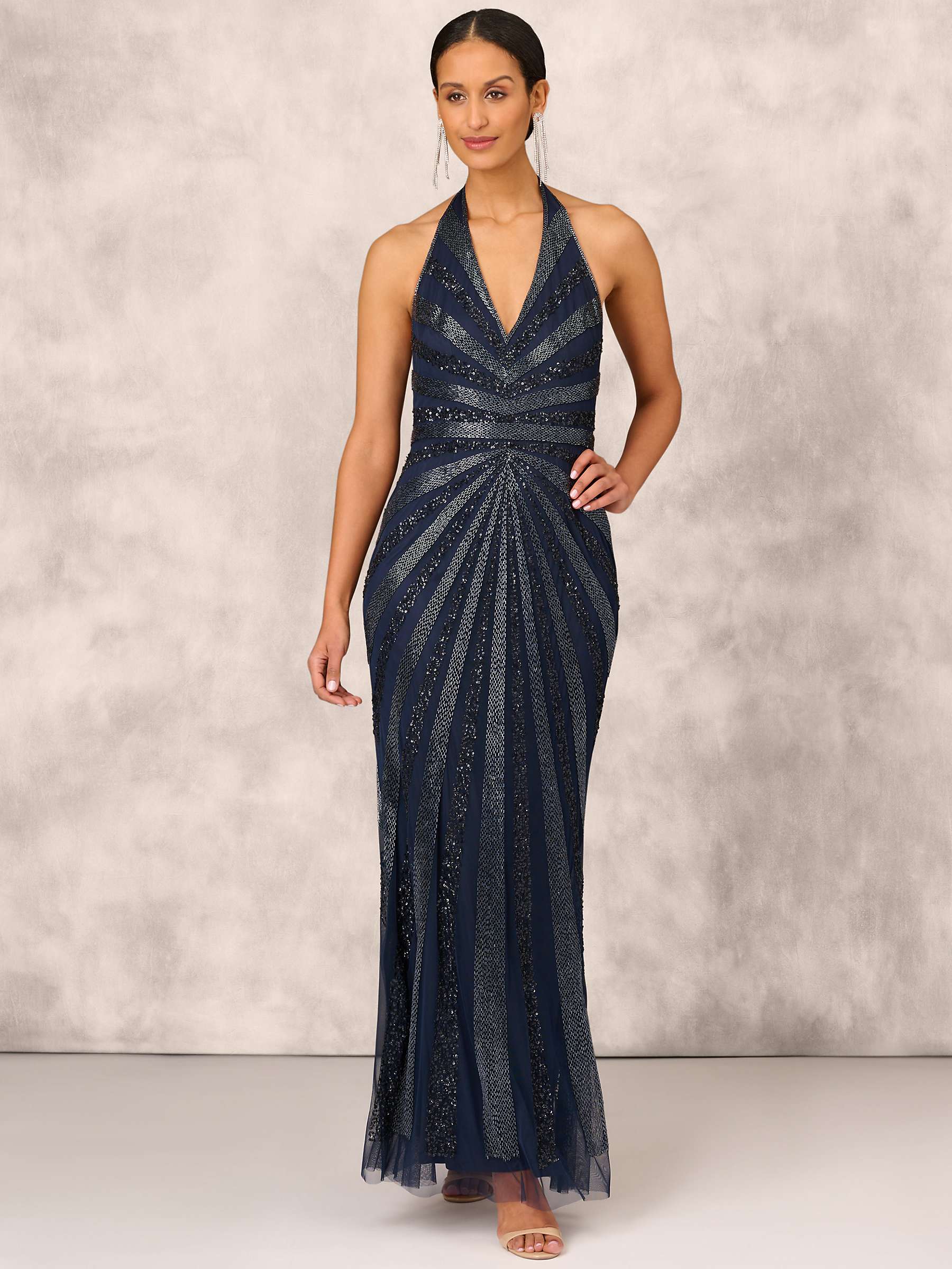 Buy Adrianna Papell Halterneck Beaded Evening Dress, Navy Online at johnlewis.com