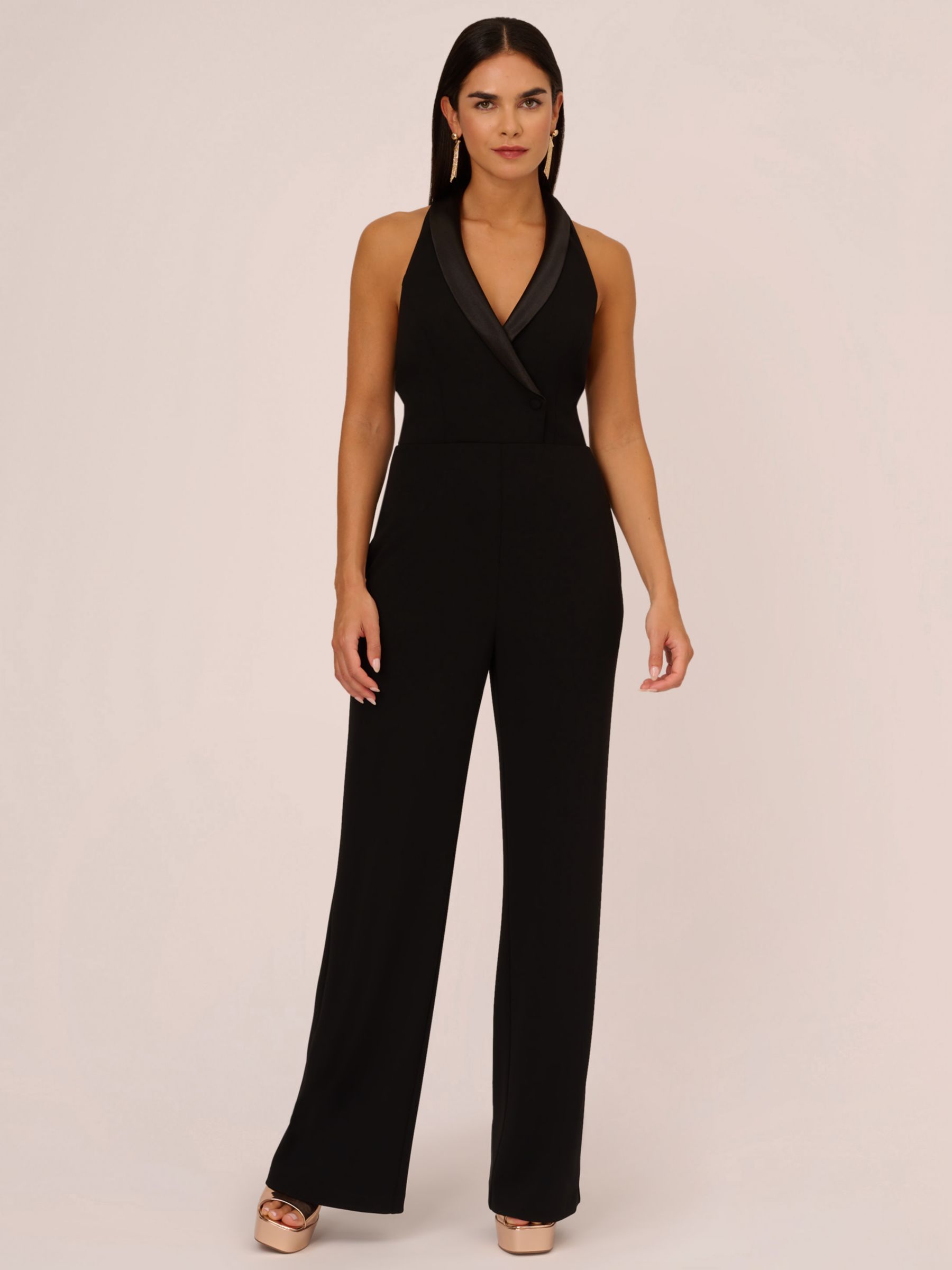 Aidan by Adrianna Papell Tuxedo Crepe Jumpsuit, Black at John Lewis ...