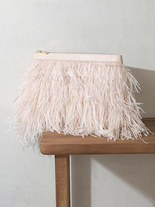 Mint Velvet Neutral Feather Clutch Bag, Light Pink