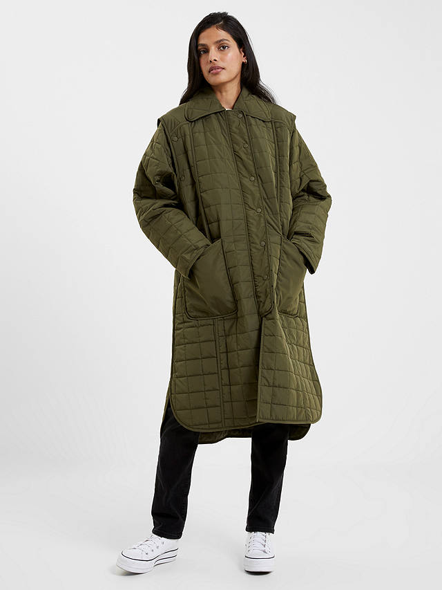 French Connection Aris Longline Quilted Coat, Olive Night at John Lewis ...