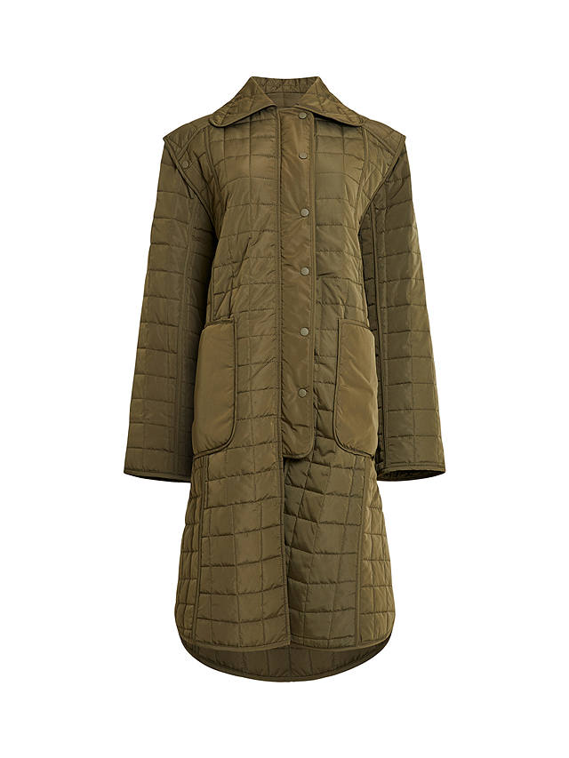 French Connection Aris Longline Quilted Coat, Olive Night