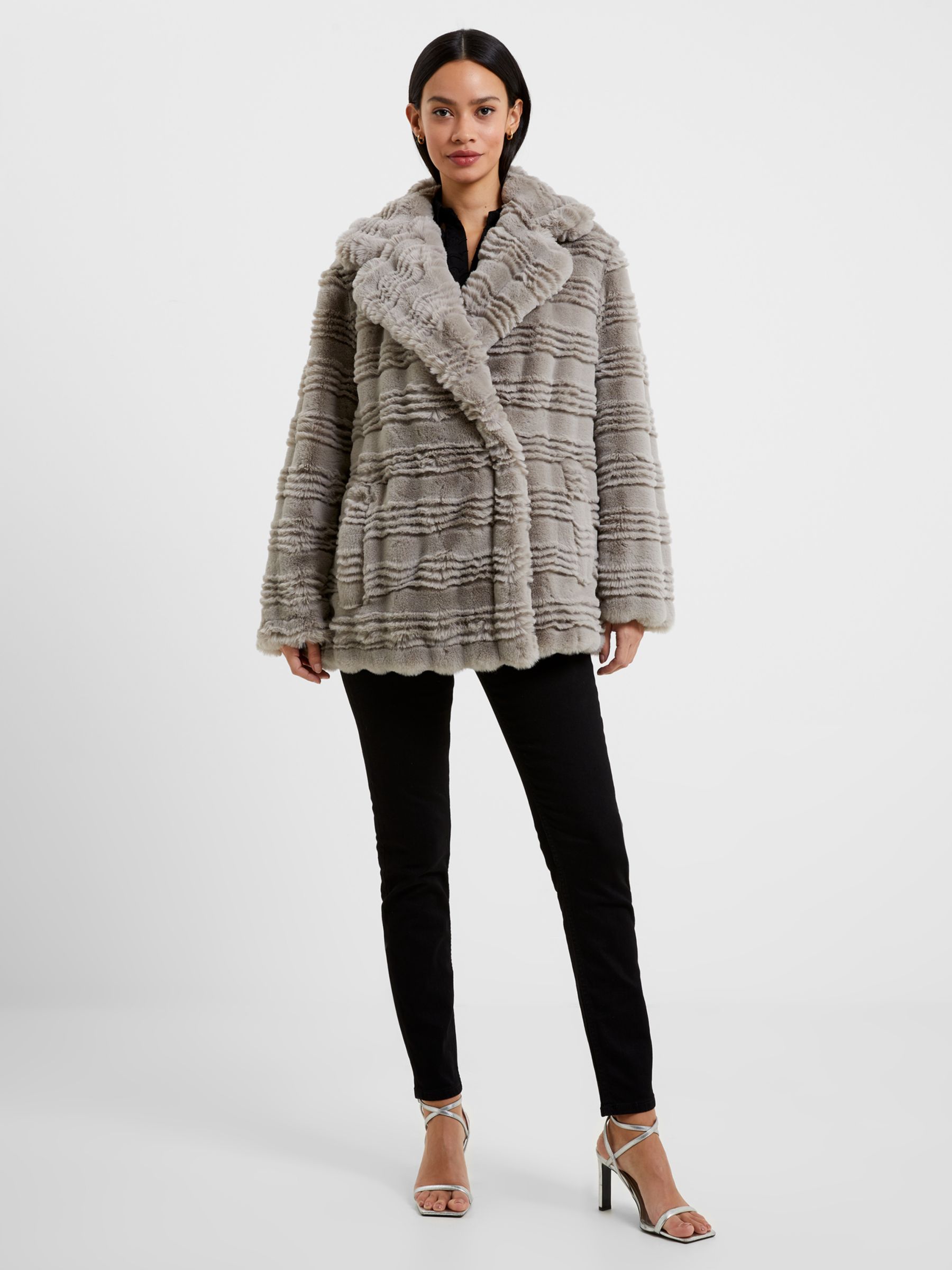 French Connection Daryn Faux Fur Coat, Grey, XL