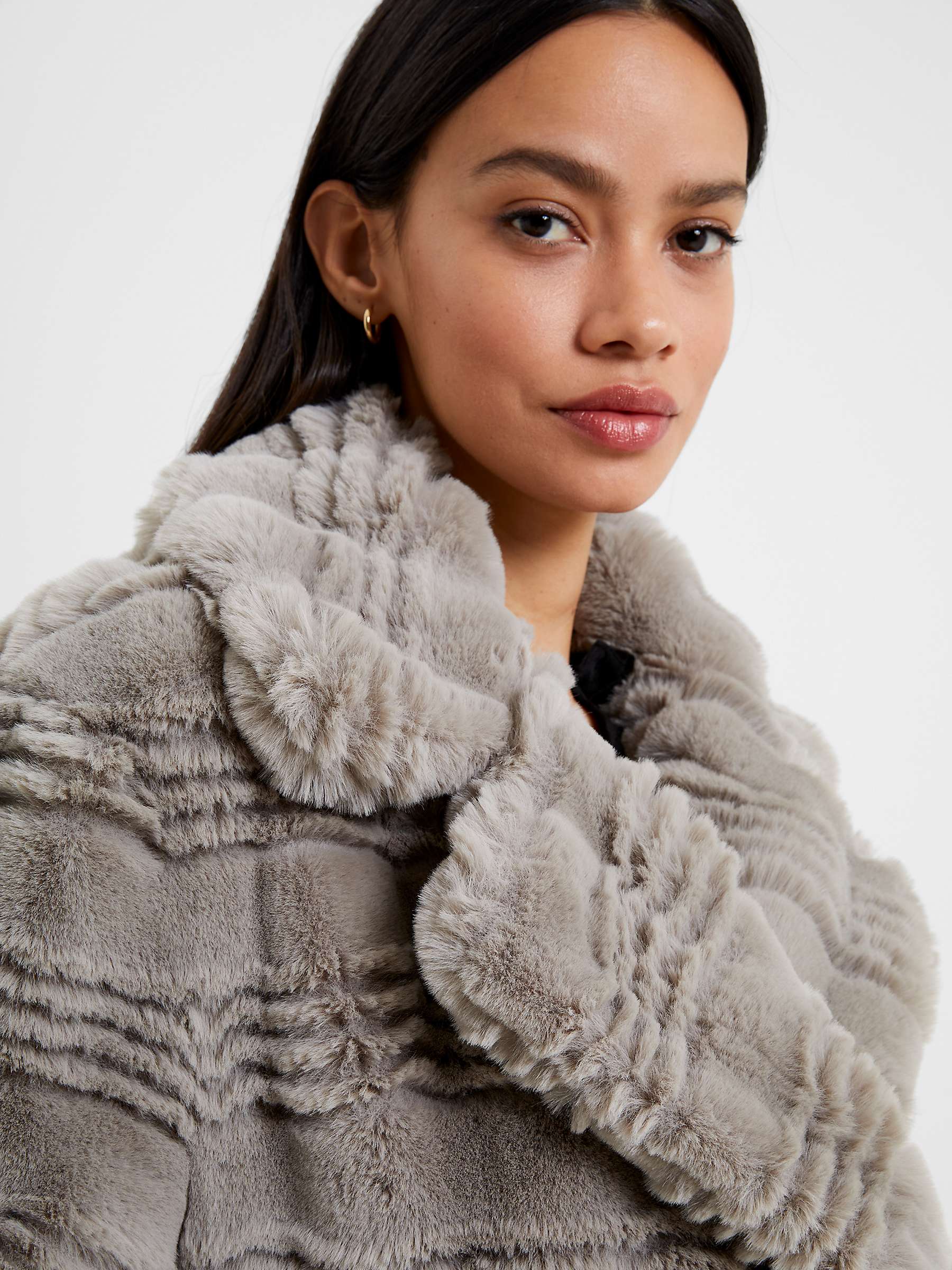French Connection Daryn Faux Fur Coat, Grey at John Lewis & Partners