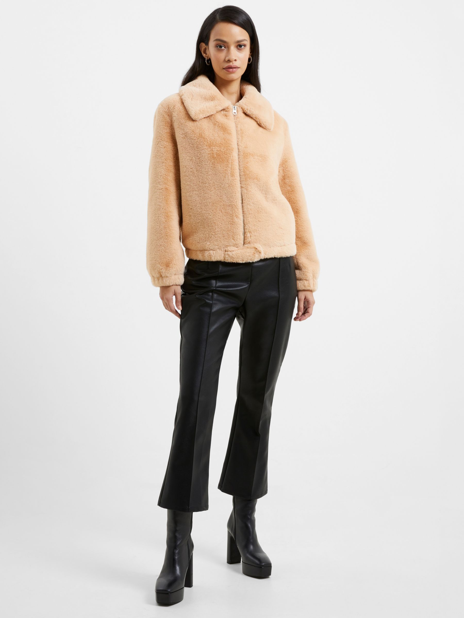 French Connection Avi Iren Faux Fur Jacket, Mid Brown at John Lewis ...