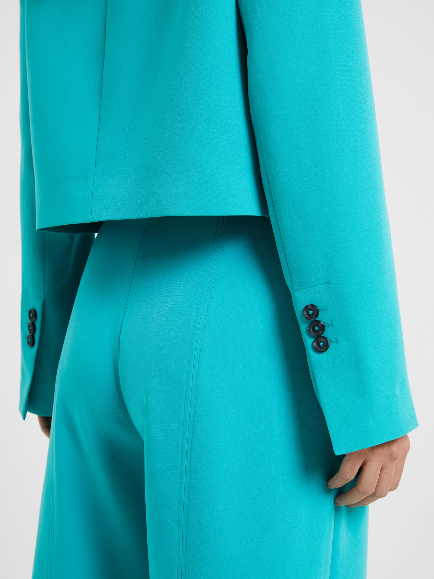 French Connection Crepe Cropped Blazer, Blue Teal at John Lewis & Partners