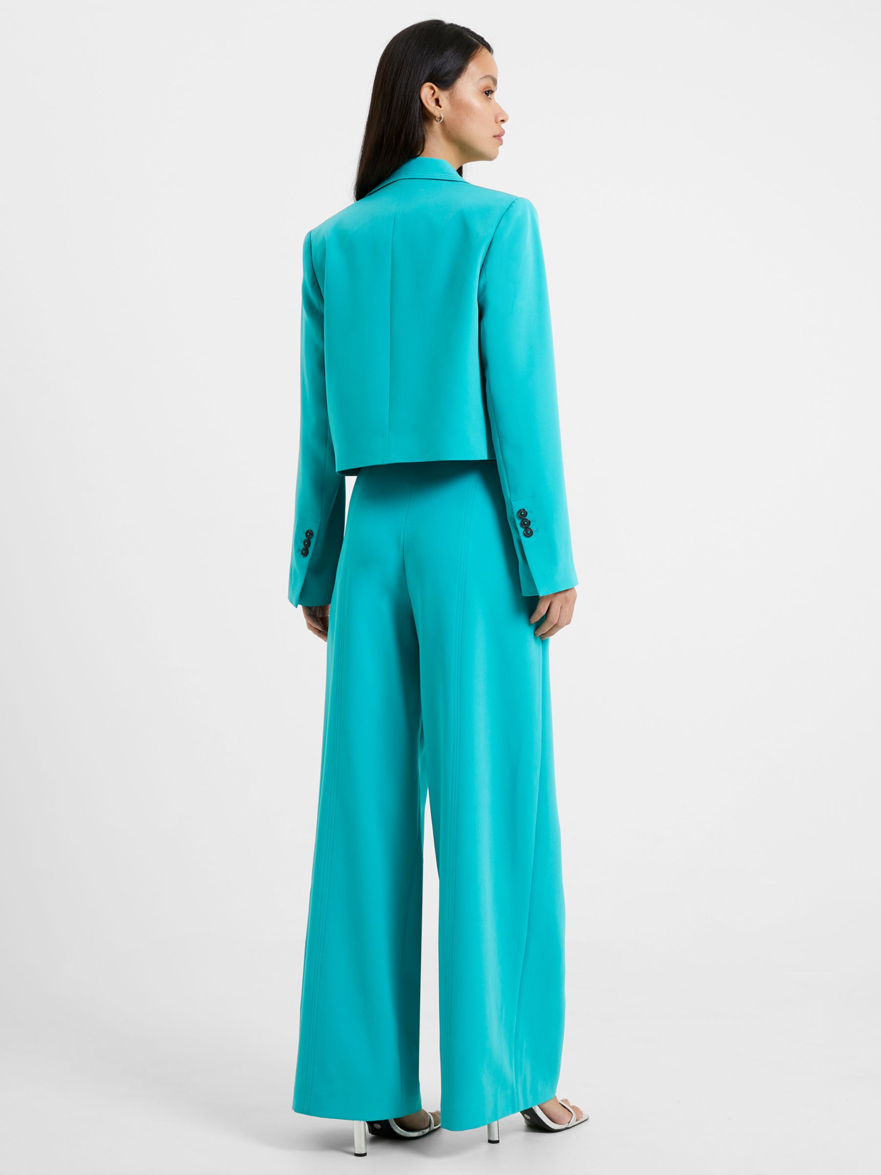 French Connection Crepe Cropped Blazer, Blue Teal at John Lewis & Partners