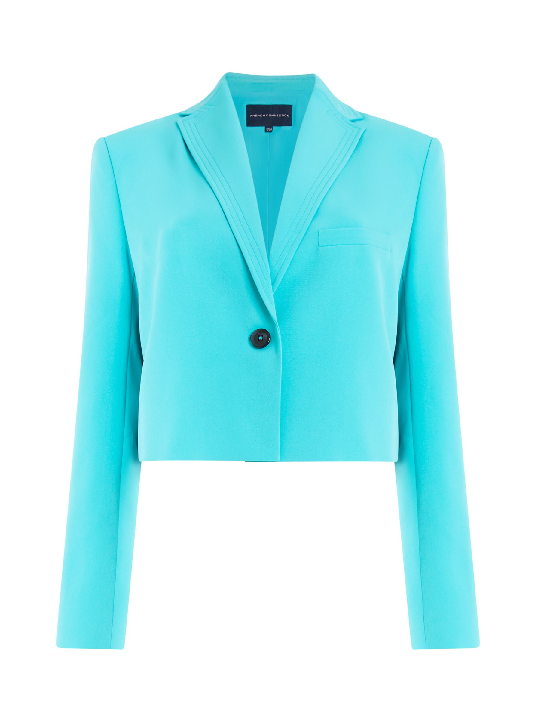 French Connection Crepe Cropped Blazer, Blue Teal at John Lewis & Partners