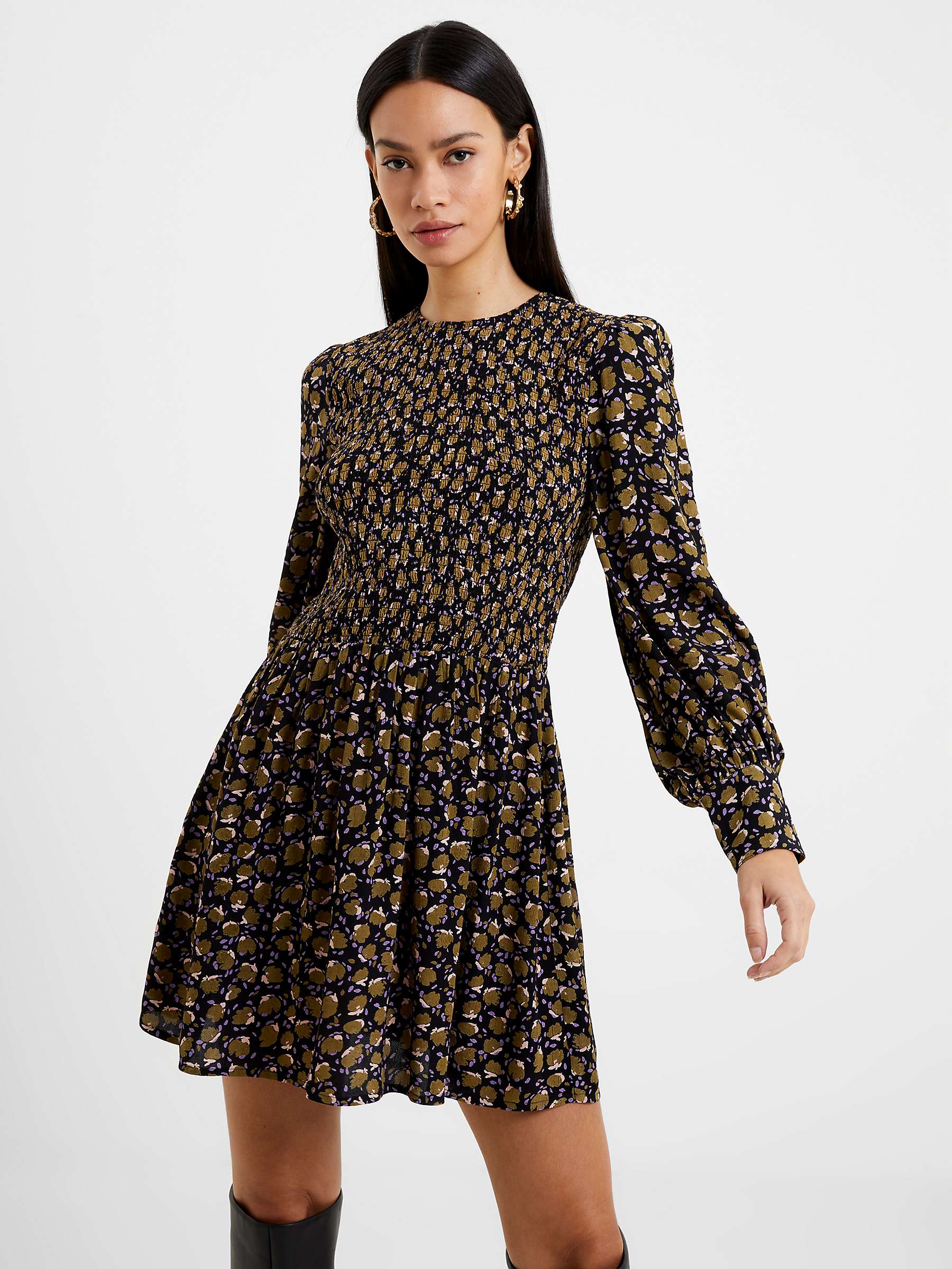 Buy French Connection Ingrid Colette Crepe Long Sleeve Mini Dress, Black/Multi Online at johnlewis.com