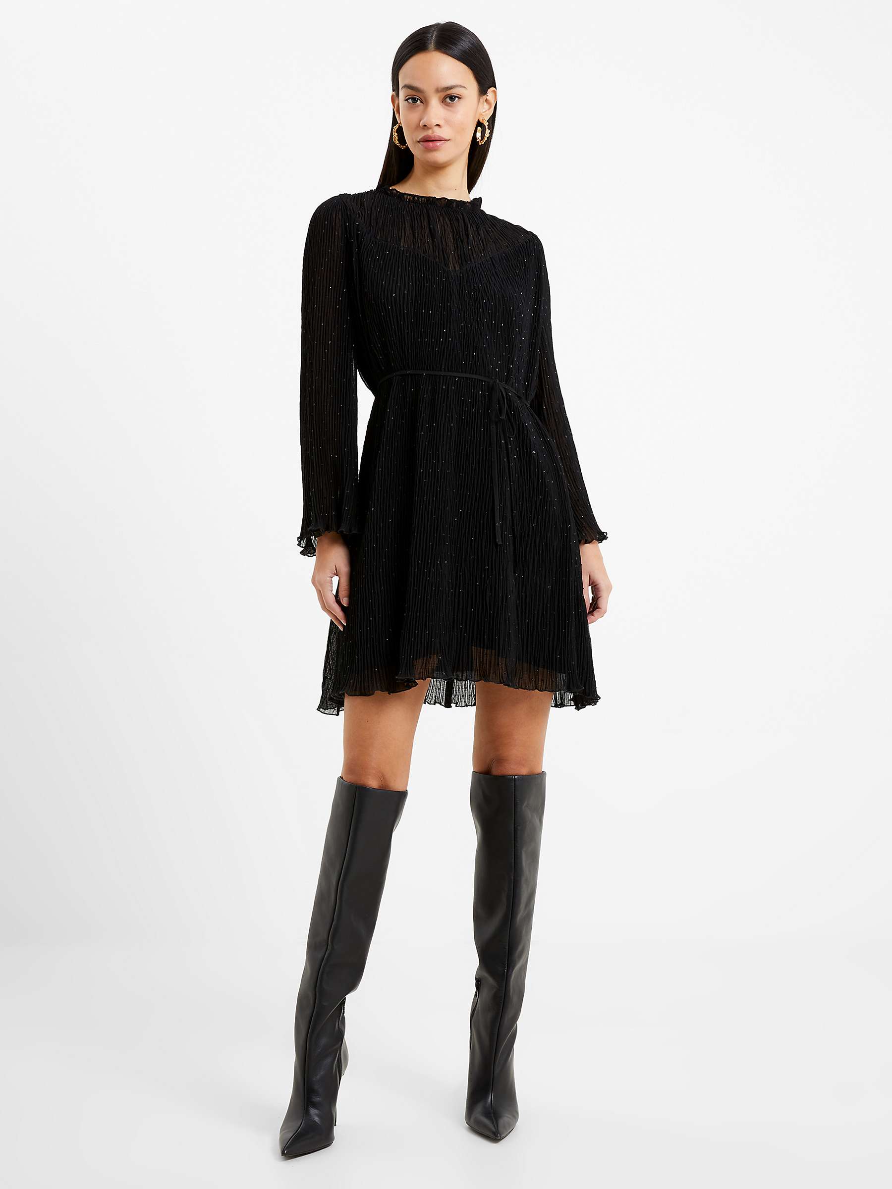 French Connection Callie Pleated Metallic Mini Dress, Blackout at John ...
