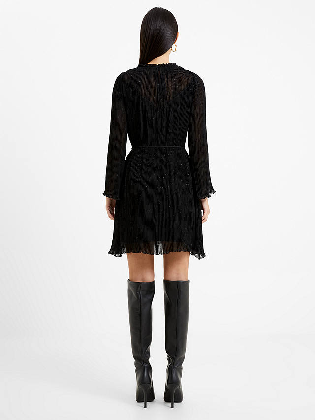 French Connection Callie Pleated Metallic Mini Dress, Blackout