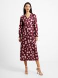 French Connection Bronwen Floral Satin Wrap Dress, Chocolate Truffle