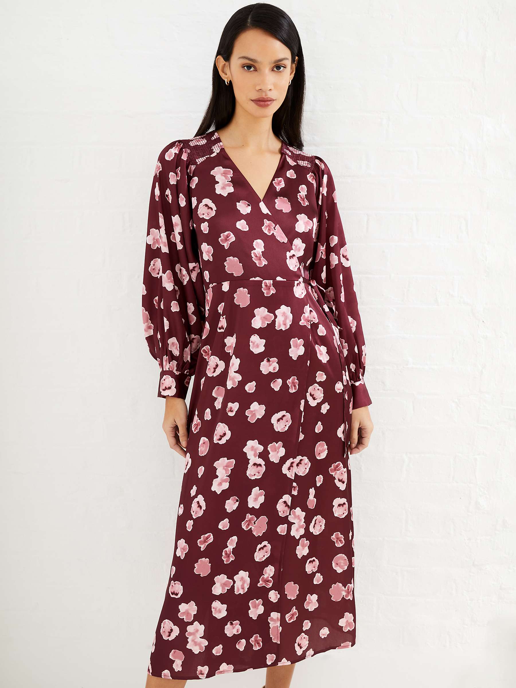 Buy French Connection Bronwen Floral Satin Wrap Dress, Chocolate Truffle Online at johnlewis.com