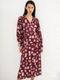French Connection Bronwen Floral Satin Wrap Dress, Chocolate Truffle, Chocolate Truffle