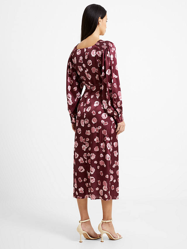 French Connection Bronwen Floral Satin Wrap Dress, Chocolate Truffle