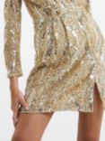 French Connection Deniz Embellished Long Sleeve Mini Dress, Cement/Gold