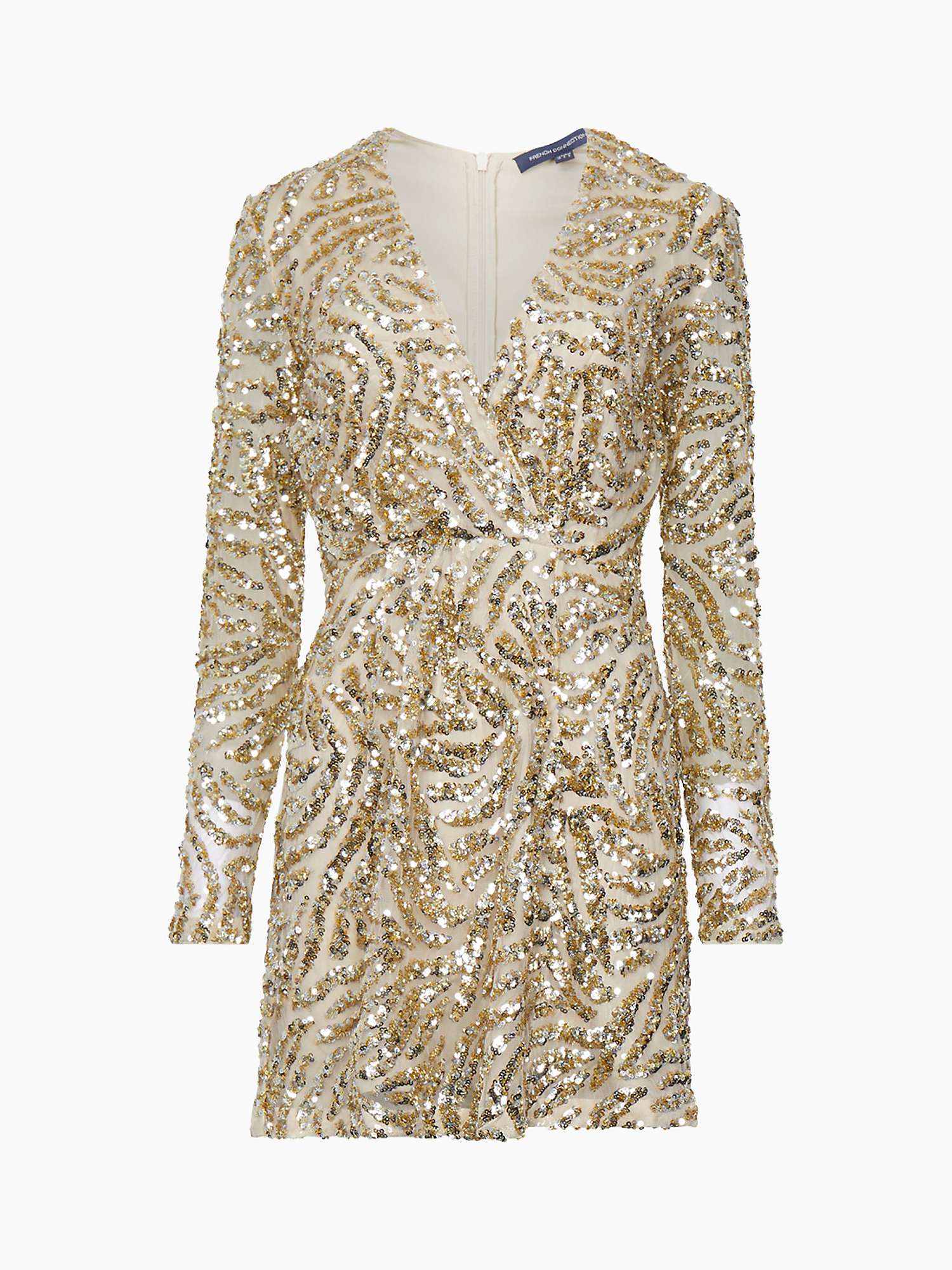 Buy French Connection Deniz Embellished Long Sleeve Mini Dress, Cement/Gold Online at johnlewis.com