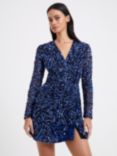 French Connection Deniz Embellished Long Sleeve Mini Dress, Surf The Web, Surf The Web