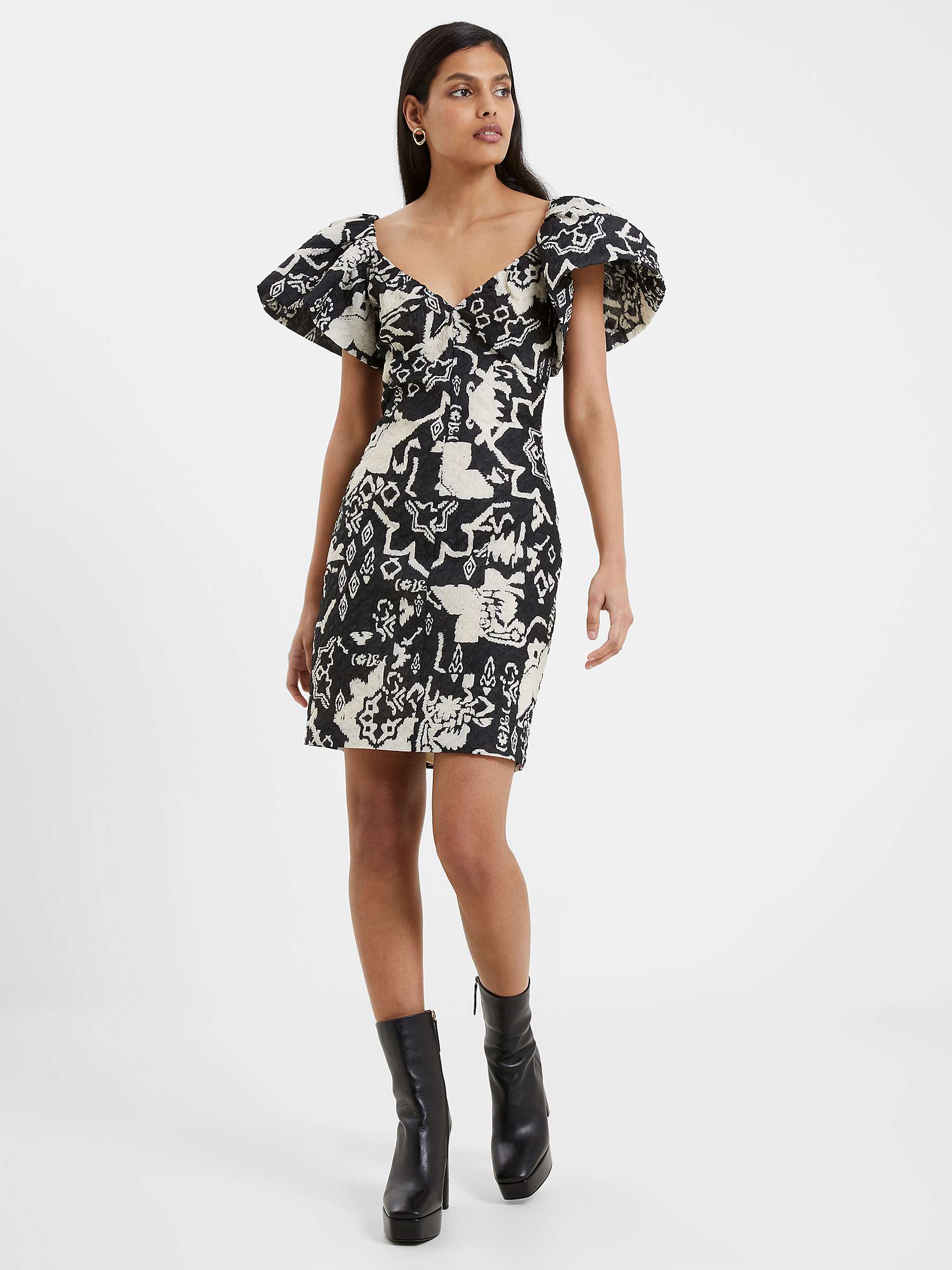 Buy French Connection Deon Candra Jacquard Mini Dress, Black/Cream Online at johnlewis.com