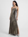 French Connection Ronja Liquid Metal Slip Maxi Dress, Silver, Silver