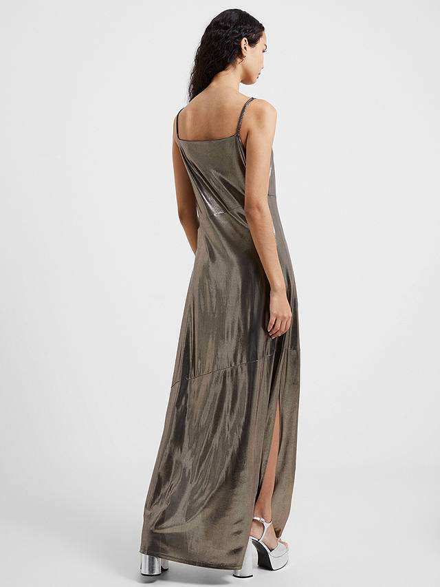 French Connection Ronja Liquid Metal Slip Maxi Dress, Silver