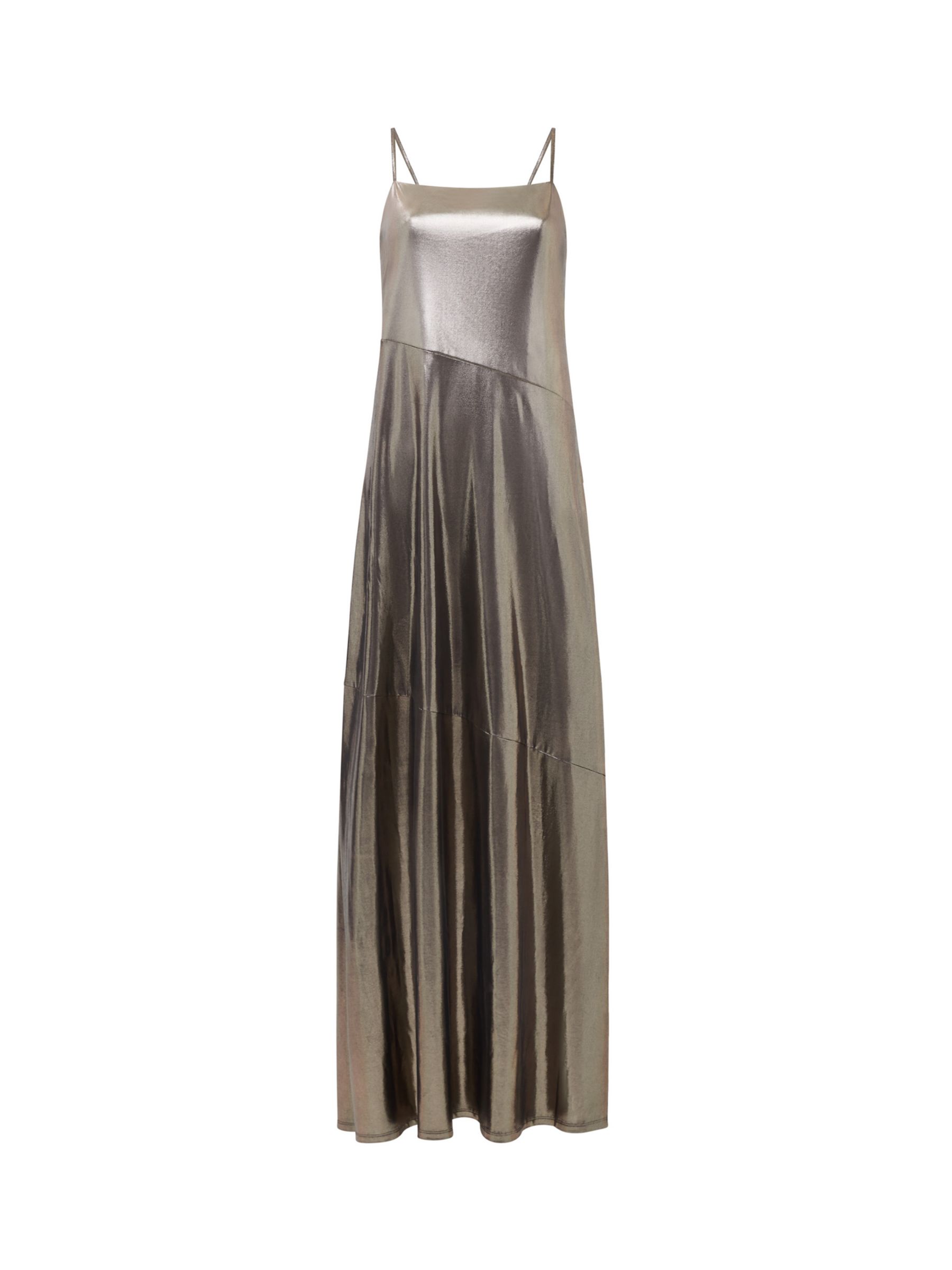 French Connection Ronja Liquid Metal Slip Maxi Dress, Silver, 10