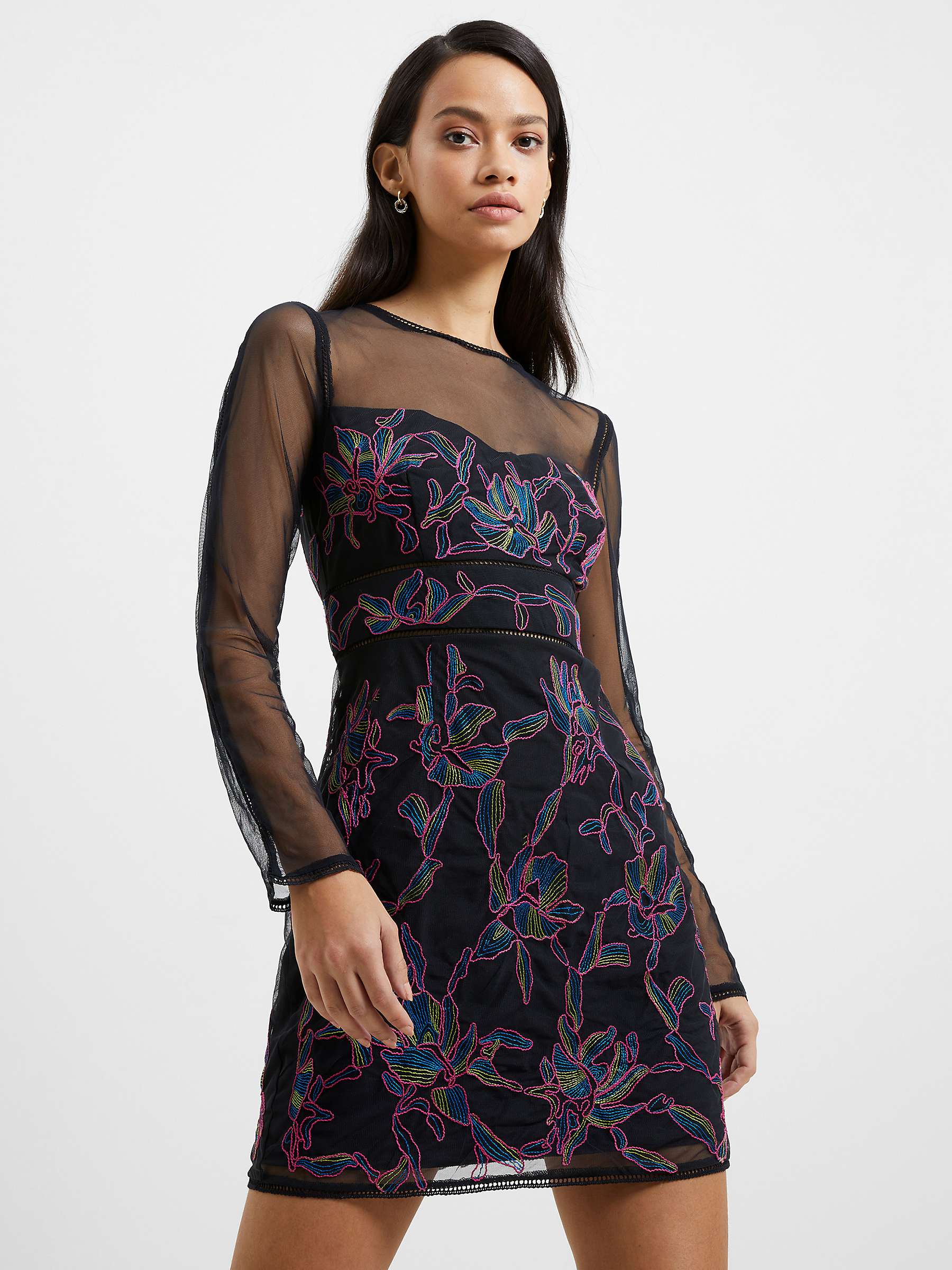 Buy French Connection Emilia Embroidered Dress, Black/Multi Online at johnlewis.com