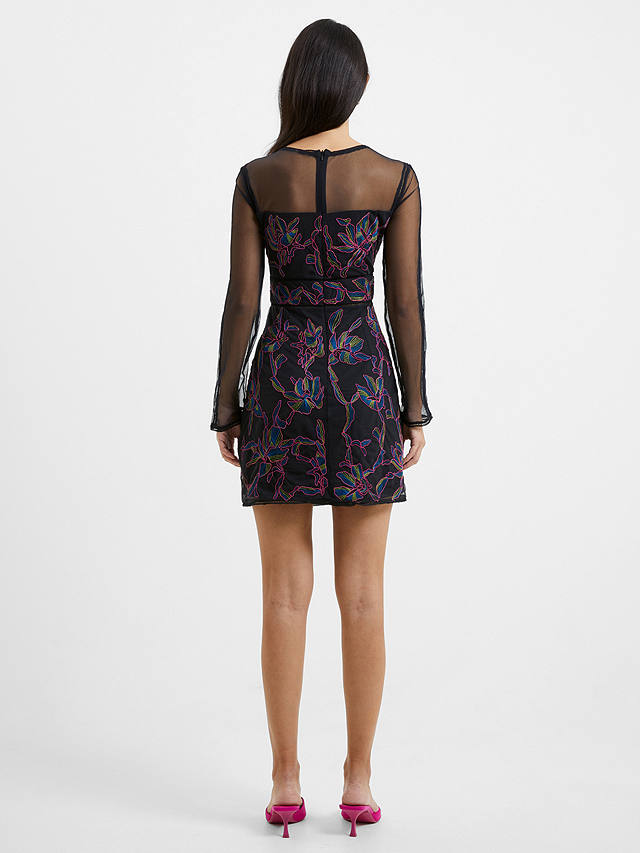 French Connection Emilia Embroidered Dress, Black/Multi