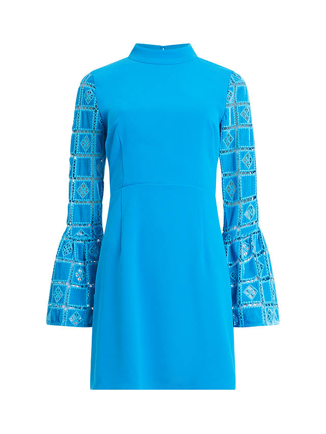 French Connection Garnet Velvet Lace Mini Dress, Blue Jewel