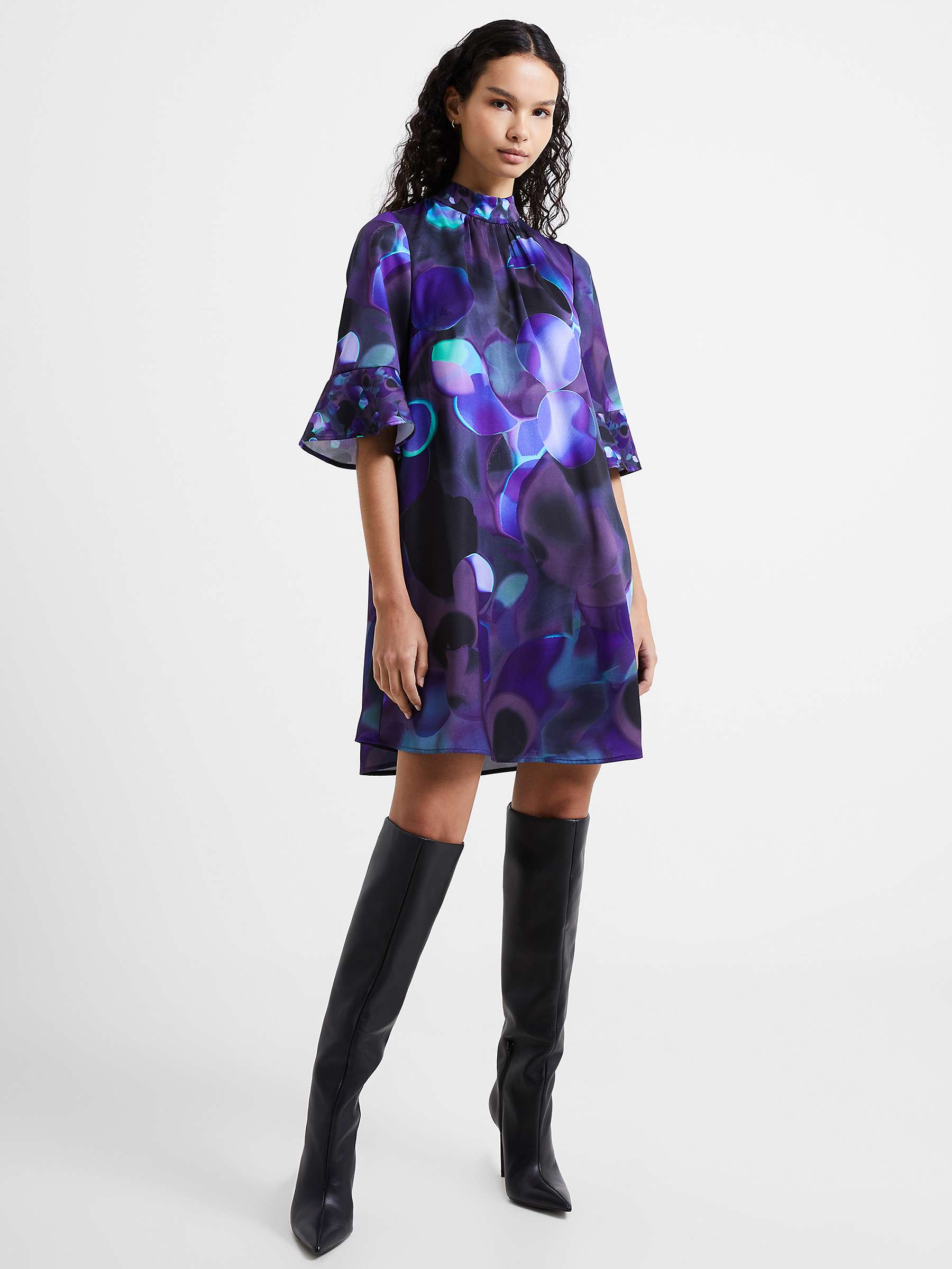 Buy French Connection Eva Harlow Fluted Sleeve Dress, Violet/Multi Online at johnlewis.com
