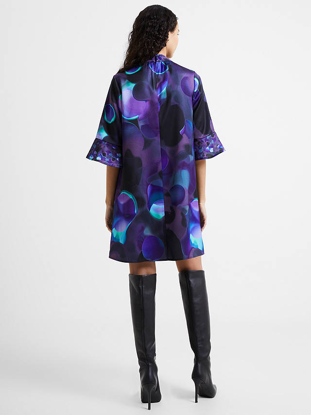French Connection Eva Harlow Fluted Sleeve Dress, Violet/Multi