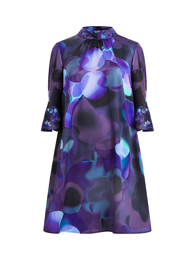 French Connection Eva Harlow Fluted Sleeve Dress, Violet/Multi