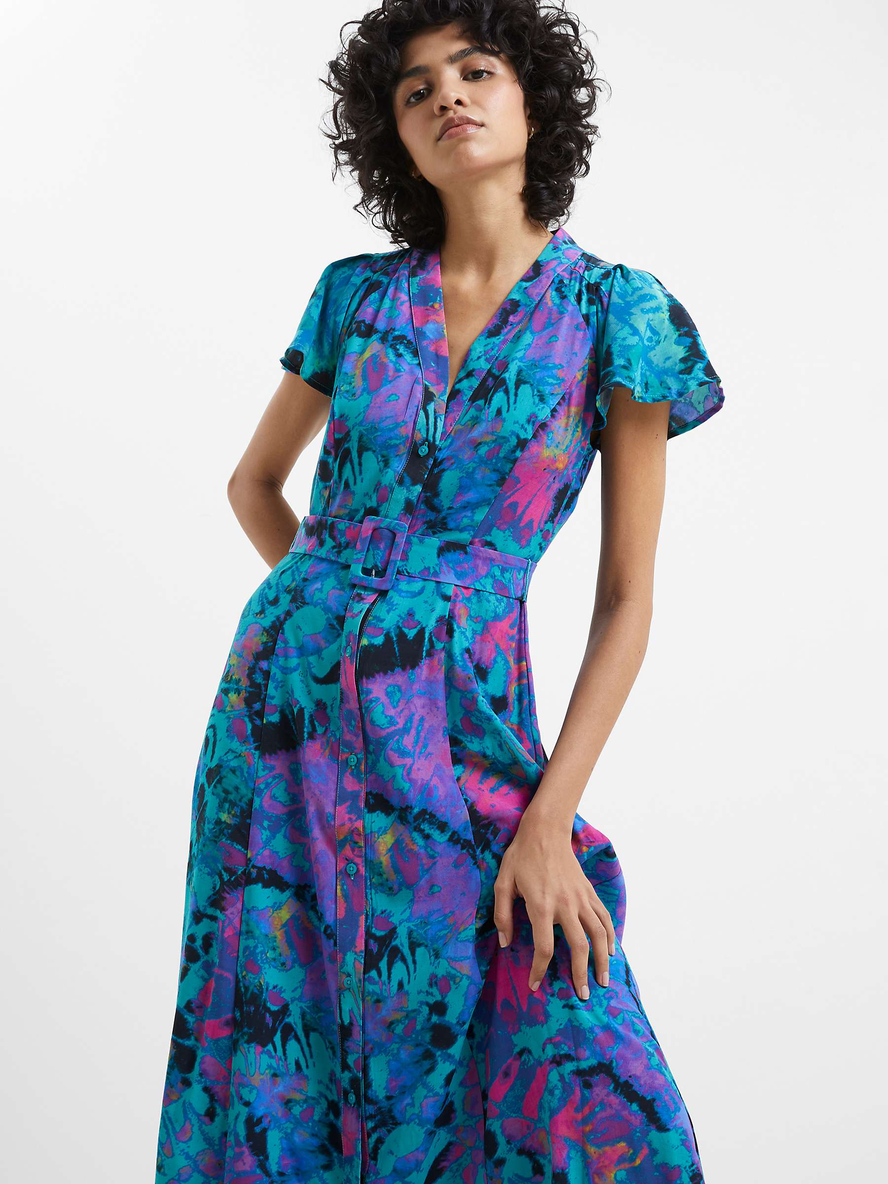 Buy French Connection Gabriella Abstract Print Midi Dress, Jaded Teal Online at johnlewis.com