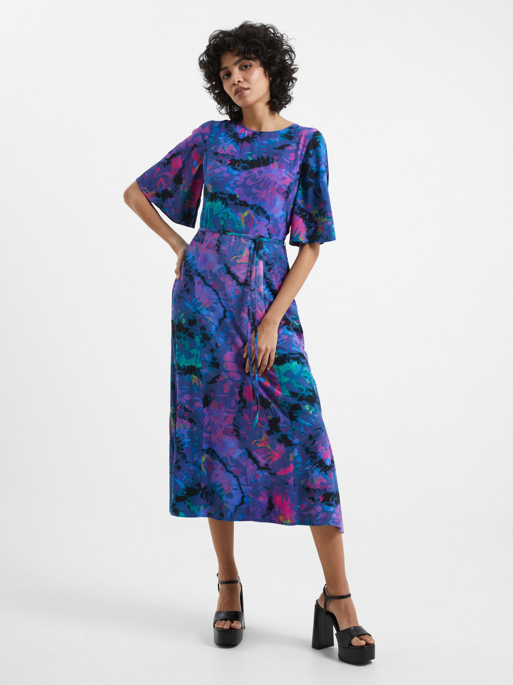 French Connection Gabriella Abstract Print Midi Dress, Blue Depths, 6