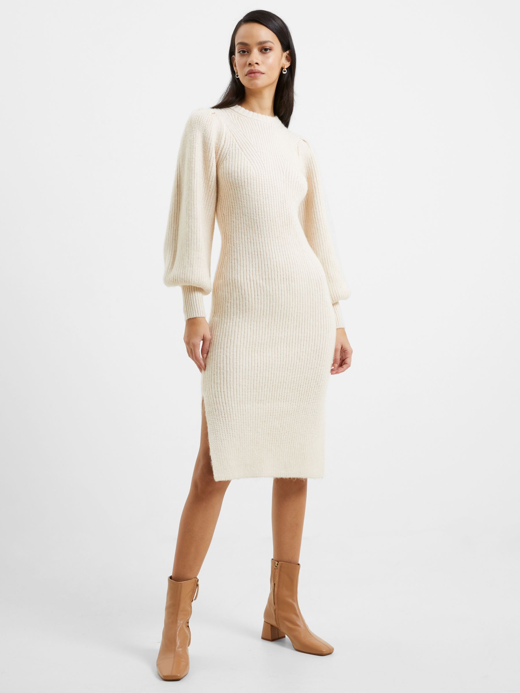 French Connection Kessy Puff Sleeve Dress, Oatmeal, M