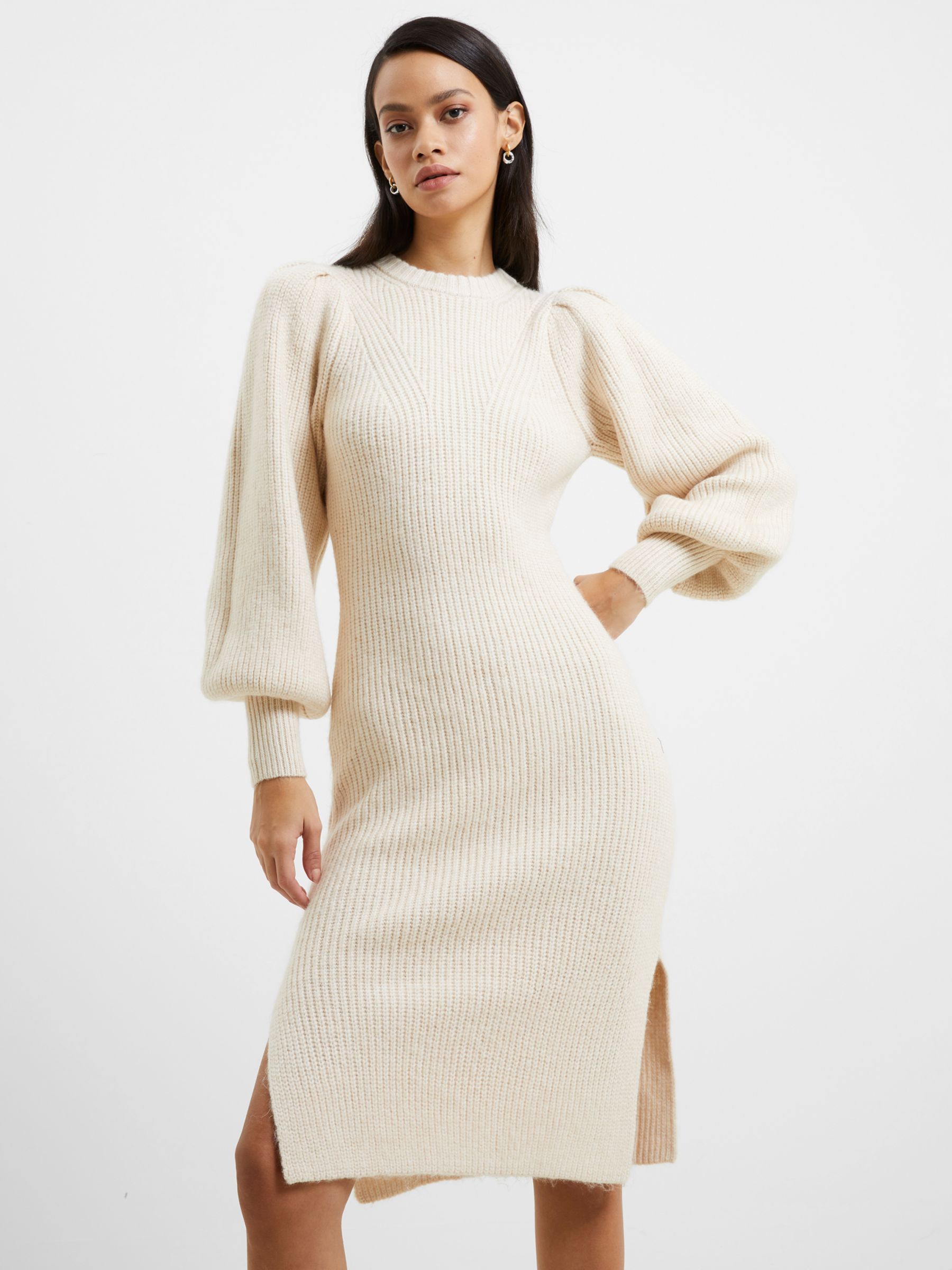 French Connection Kessy Puff Sleeve Dress, Oatmeal, M