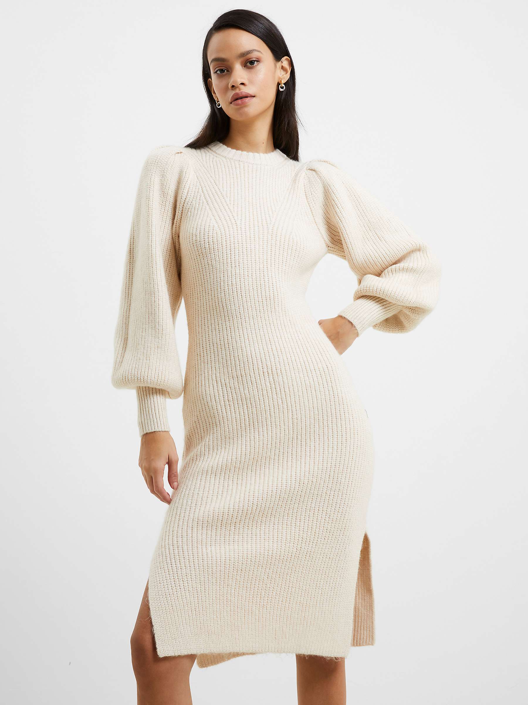 Buy French Connection Kessy Puff Sleeve Dress, Oatmeal Online at johnlewis.com