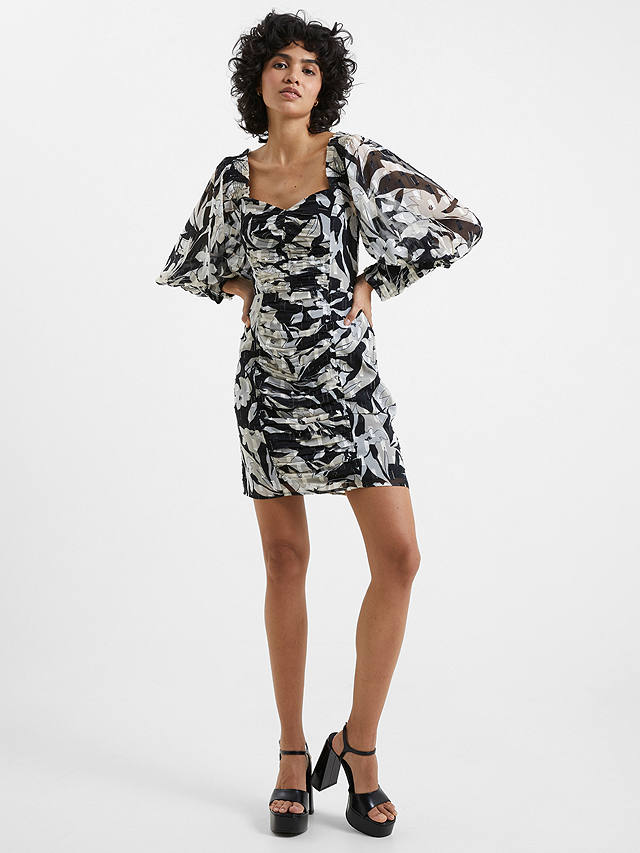 French Connection Ally Dinah Long Sleeve Ruched Dress, Blackout