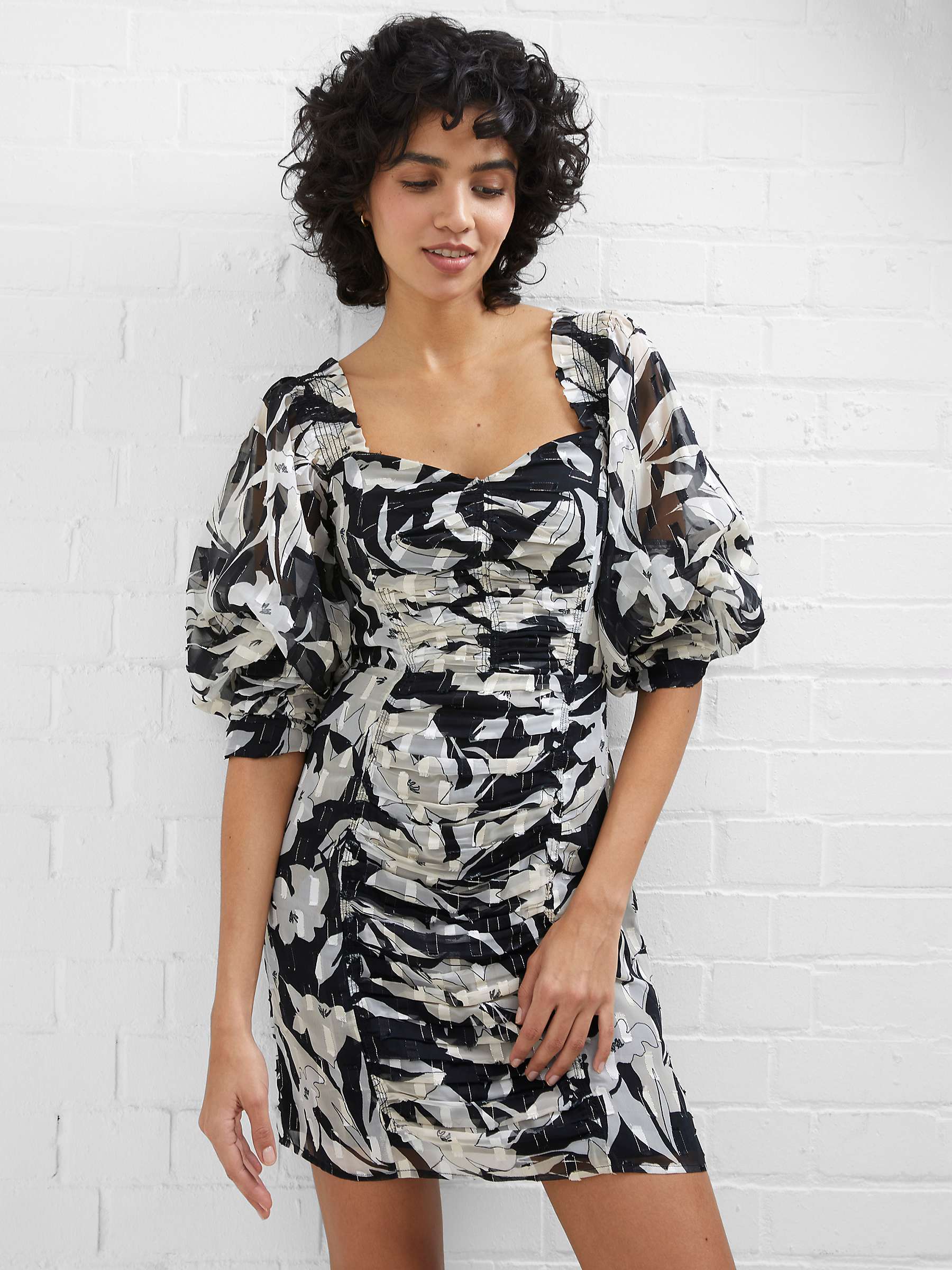 Buy French Connection Ally Dinah Long Sleeve Ruched Dress, Blackout Online at johnlewis.com